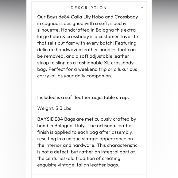 Bayside 84 Calla Lily Cognac Hobo XL - Picture 7 of 9